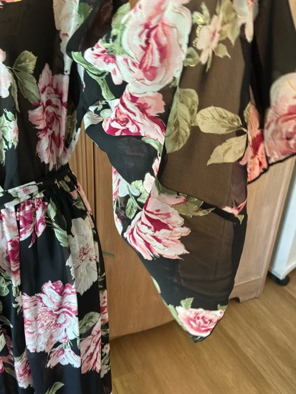 Alexa B Black black Floral Belted Maxi Dress wedding guest plus bell sleeve 16W